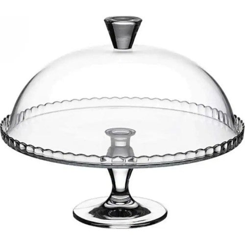 Pasabahce Patisserie Serviertablett Tortenplatte mit Fuß und Glashaube