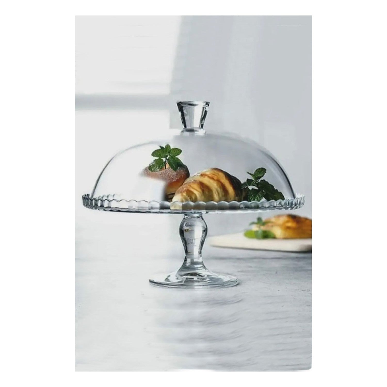 Pasabahce Patisserie Serviertablett Tortenplatte mit Fuß und Glashaube
