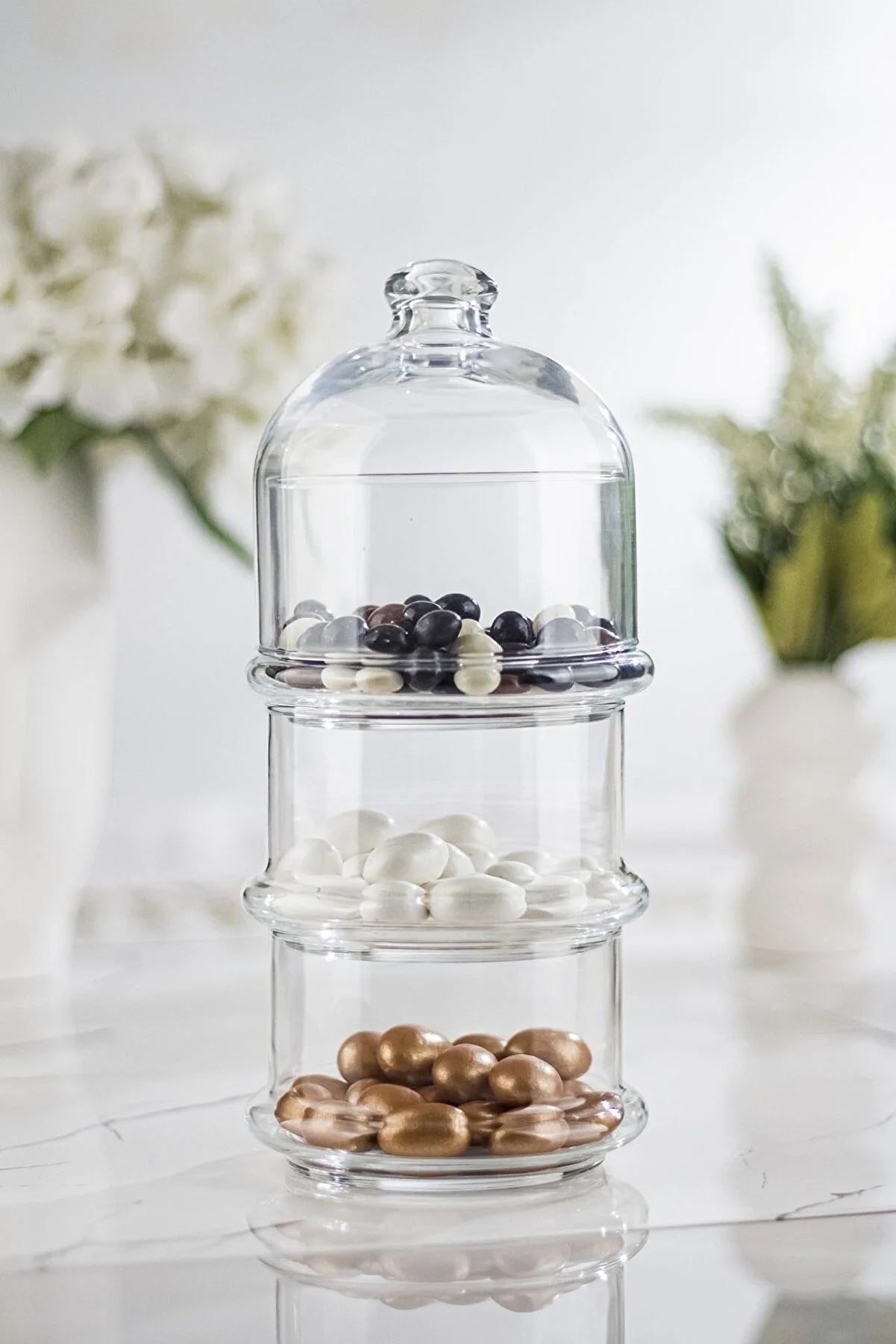 Pasabahce Villa Patisserie 3 stapelbare Behälter mit Glaskuppel,12x26 cm