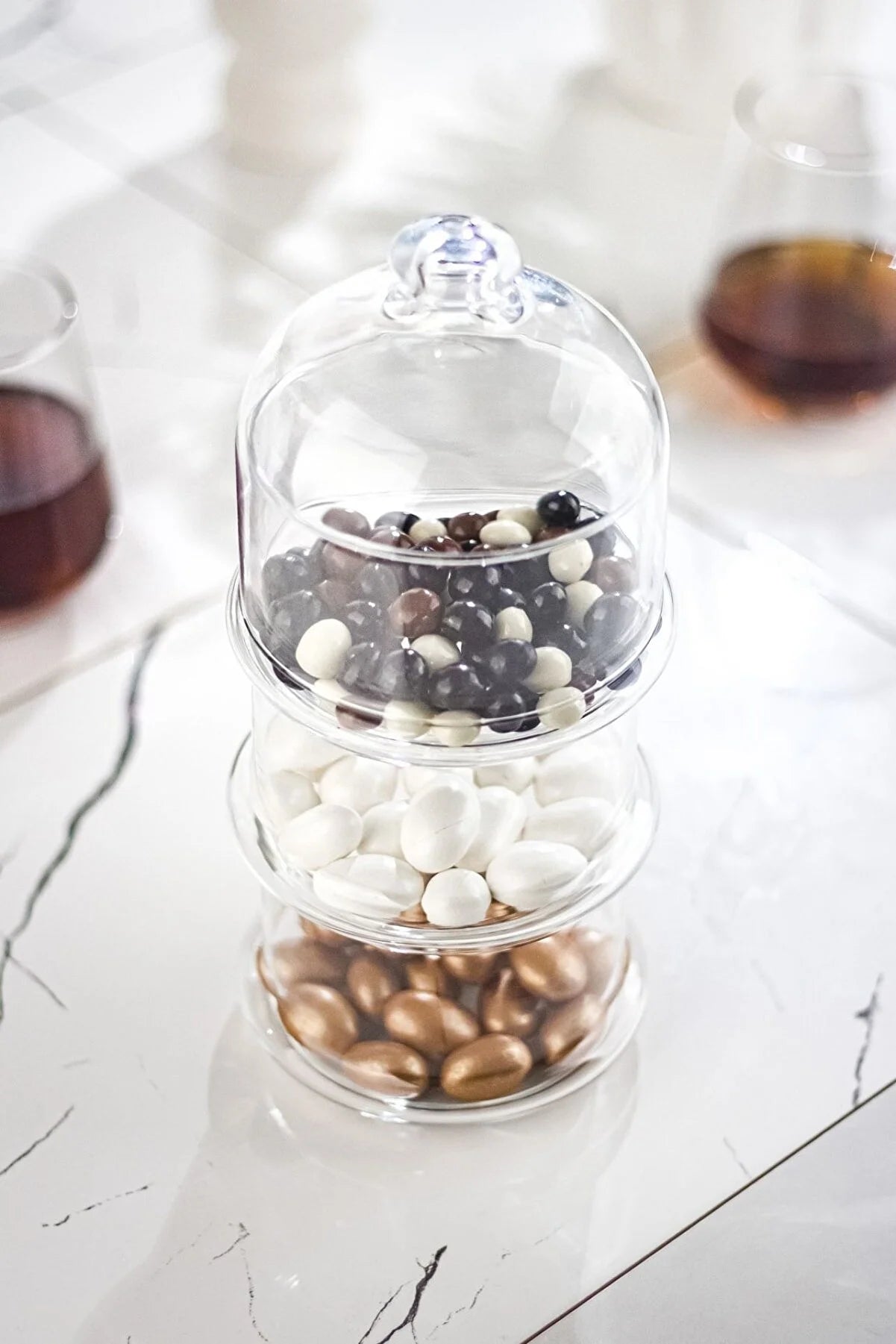 Pasabahce Villa Patisserie 3 stapelbare Behälter mit Glaskuppel,12x26 cm